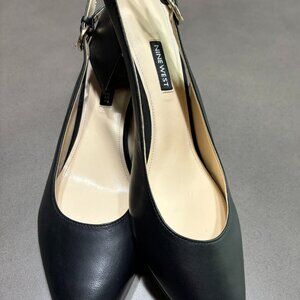 Leather Block Slingback Pumps